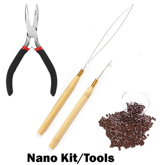 NANO TOOL KITS Color Black Pliers Handle Stainless Steel + 500 Nano beads NO silicone line Pulling Hooks