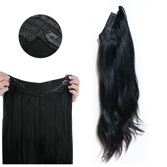 #1 JET BLACK Halo Hair Extensions 100g 20"