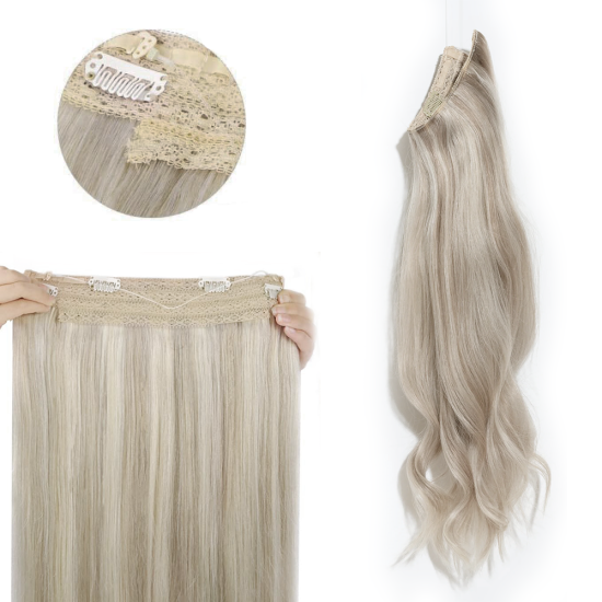 #18/60 ASH BLONDE/PLATINUM BLONDE Halo Highlight hair Extensions 100g 20"