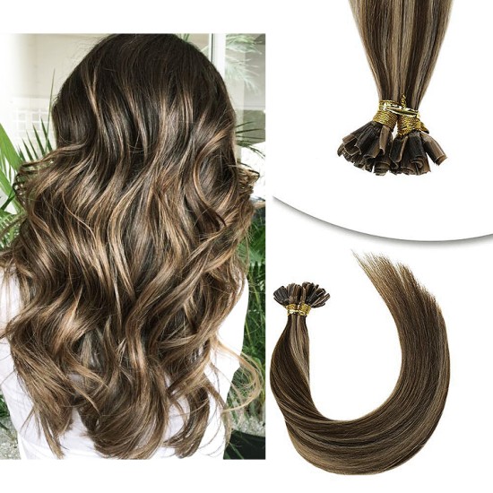 #2/8 DARKEST BROWN/ASH BROWN U-Tip Highlight Pre-bonded Hair Extensions 50g/qty 20"