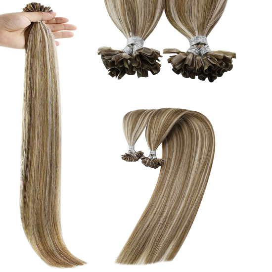 #8/18 ASH BROWN/ASH BLONDE U-Tip Highlight Pre-bonded Hair Extensions 50g/qty 20"