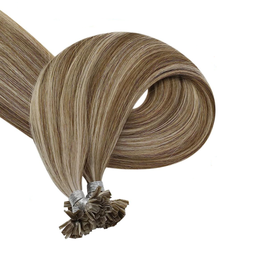 #8/18 ASH BROWN/ASH BLONDE U-Tip Highlight Pre-bonded Hair Extensions 50g/qty 20"