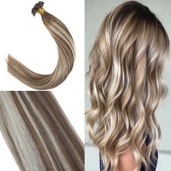 #6/60 CHESTNUT BROWN/PLATINUM BLONDE U-Tip Highlight Pre-Bonded Hair Extensions 50g/qty 20"