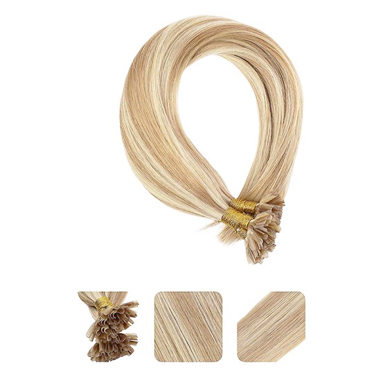 #16/60 HONEY BLONDE/PLATINUM BLONDE U-Tip Highlight Pre-Bonded Hair Extensions 50g/qty 20"