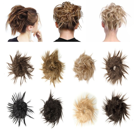 #18H613 Messy Bun Hair Extensions Synthetic Thick Donut Tousled Updo