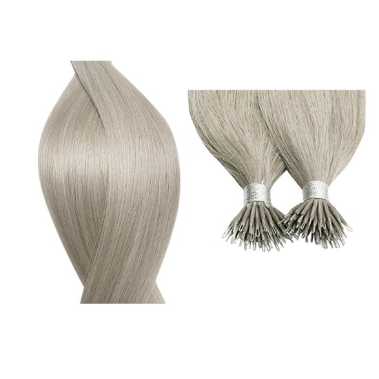 #101G STERLING SILVER Nano Tip/Ring hair Extensions 50g Length 20" Straight #101G STERLING SILVER Nano Tip/Ring hair Extensions 50g Length 20" Straight
