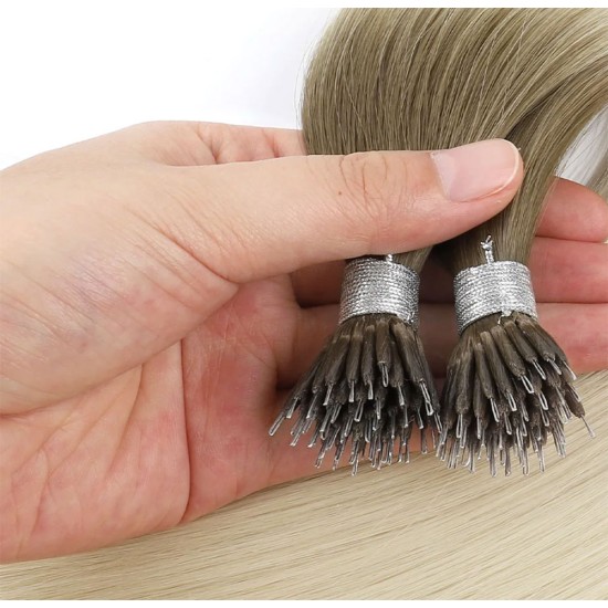 #8/60 ASH BLONDE/PLATINUM BLONDE Nano Tip/ring Ombre Extensions 50g/qty 20"