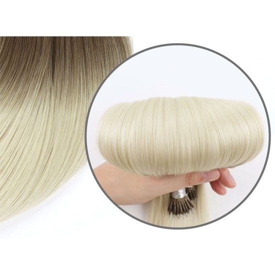 #8/60 ASH BLONDE/PLATINUM BLONDE Nano Tip/ring Ombre Extensions 50g/qty 20"