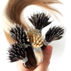 #2/8 DARKEST BROWN/ASH BROWN Nano Tip/Ring Highlight Hair Extensions 50g/qty 20"