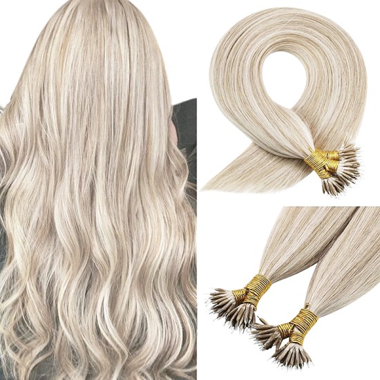 #18/60 ASH BLONDE/PLATINUM BLONDE Nano Tip/Ring Highlight Hair Extensions 50g/qty 20"