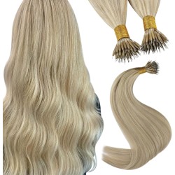 #16/60 HONEY BLONDE/PLATINUM BLONDE Nano Tip/Ring Highlight Hair Extensions 50g/qty 20"