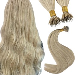 #16/60 HONEY BLONDE/PLATINUM BLONDE Nano Tip/Ring Highlight Hair Extensions 50g/qty 20"