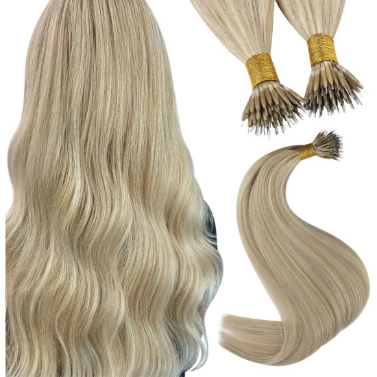 #16/60 HONEY BLONDE/PLATINUM BLONDE Nano Tip/Ring Highlight Hair Extensions 50g/qty 20"