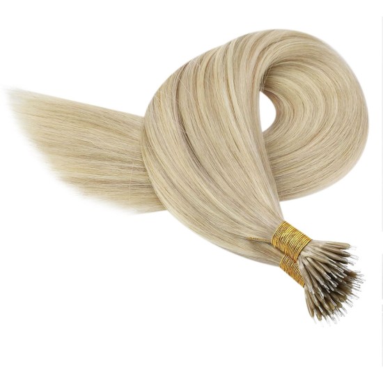 #16/60 HONEY BLONDE/PLATINUM BLONDE Nano Tip/Ring Highlight Hair Extensions 50g/qty 20"