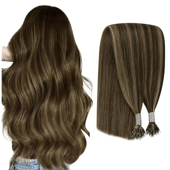 #2/8 DARKEST BROWN/ASH BROWN Nano Tip/Ring Highlight Hair Extension 50g/qty 20"