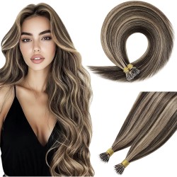 #3/22 DARK BROWN/BEACH BLONDE Nano Tip/Ring Highlight Hair Extension 50g/qty 20"