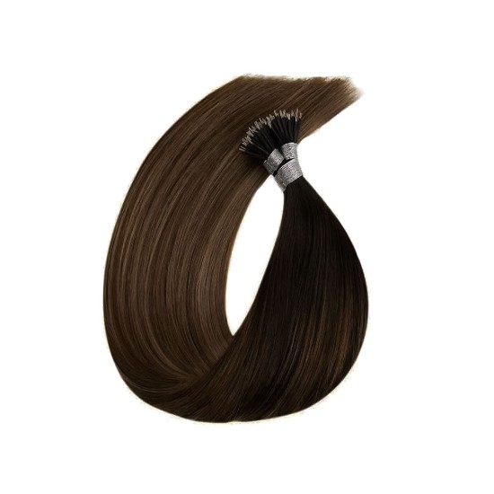 #1B/3 NATURAL BLACK/DARK BROWN Nano Ring/tip Ombre Hair Extensions 50g/qty 20"