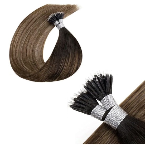 #2/8 DARKEST BROW/ASH BROWN Nano Ring/tip Ombre Hair Extensions 50g/qty 20" 
