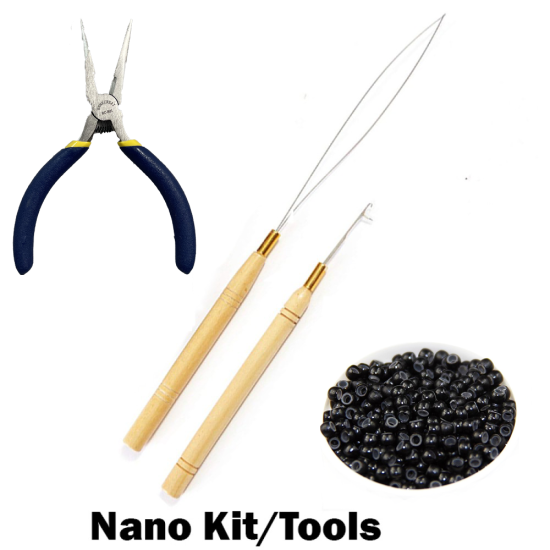 Nano Tool Kit: Stainless Steel Plier + 500 SILICONE Nano Beads + Pulling Hooks