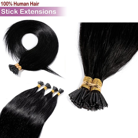 Stick Tip / I-Tip Pre-bonded Hair Extensions - #1 JET BLACK 50g Length 20" Stick Tip / I-Tip Pre-bonded Hair Extensions - #1 JET BLACK 50g Length 20"