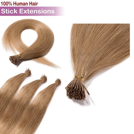 #12 LIGHT GOLDEN BROWN Stick Tip/I-Tip Pre-bonded Hair Extensions 50g/qty 20"