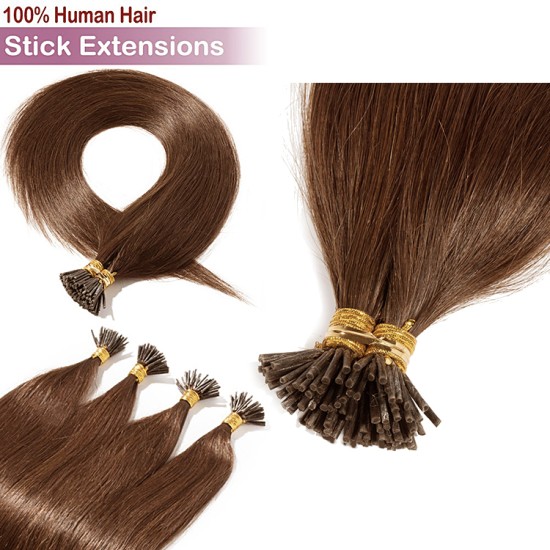 Stick Tip / I-Tip Pre-bonded Hair Extensions - #4 CHOCOLATE BROWN 50g Length 20" Stick Tip / I-Tip Pre-bonded Hair Extensions - #4 CHOCOLATE BROWN 50g Length 20"