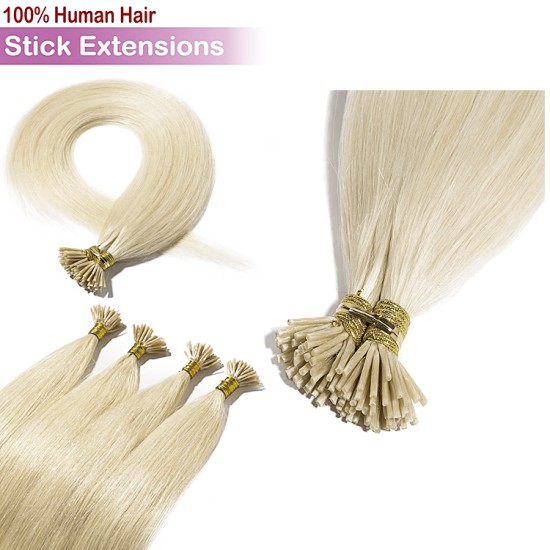 Stick Tip / I-Tip Pre-bonded Hair Extensions - #60 PLATINUM BLONDE 50g Length 20" Stick Tip / I-Tip Pre-bonded Hair Extensions - #60 PLATINUM BLONDE 50g Length 20"