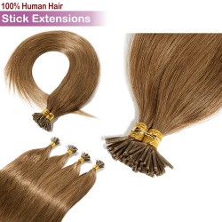 #8 ASH BROWN Stick Tip/I-Tip Pre-bonded Hair Extensions 50g/qty 20"