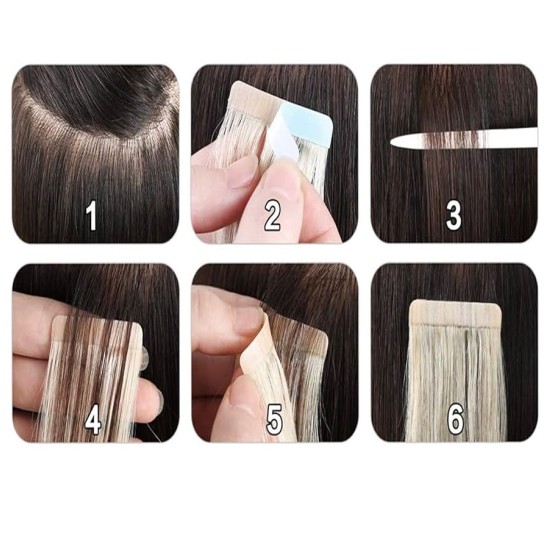 #1B NATURAL BLACK Tape-in Body Wave Hair Extensions 20pcs/qty 22"