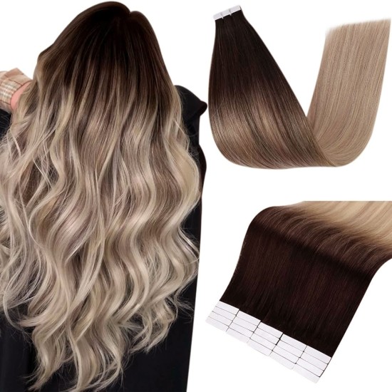 #2/18 DARKEST BROWN / ASH BLONDE Tape-in Ombre Hair Extensions 20pcs/qty 20"