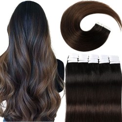 #1B/3 NATURAL BLACK/DARK BROWN Tape-in Ombre Hair Extensions 20pcs/qty 20"