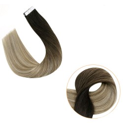 #1B/18 NATURAL BLACK/ASH BLONDE Tape-in Ombre Hair Extensions 20pcs/qty 20"
