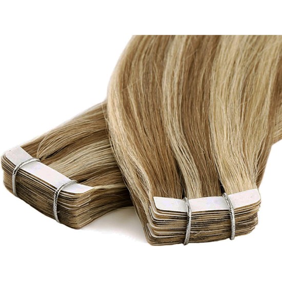 #8/22 ASH BROWN/BEACH BLONDE Tape-in Highlights Hair Extensions 20pcs/qty 20"
