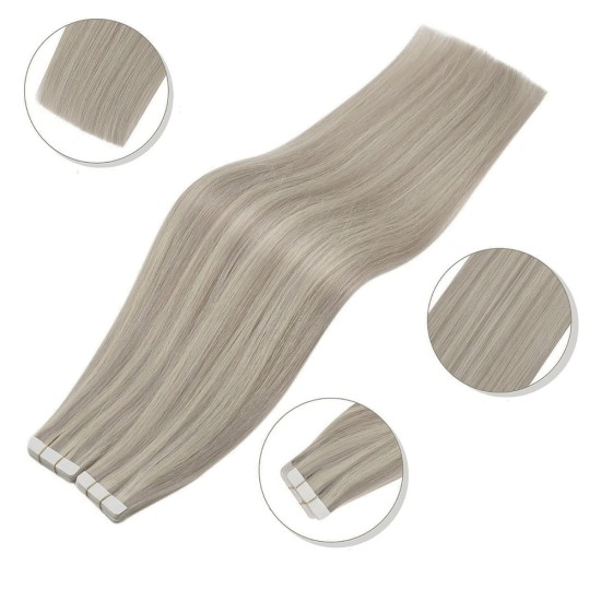 Highlight/Streak Tape hair - #18/60 Ash Blonde & Platinum Blonde 20" Highlight/Streak Tape hair - #18/60 Ash Blonde & Platinum Blonde 20"