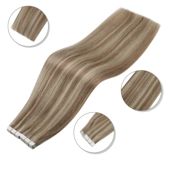 #8/18 ASH BROWN/ASH BLONDE Tape-in Highlight Hair Extensions 20pcs/qty 20" #8/18 ASH BROWN/ASH BLONDE Tape-in Highlight Hair Extensions 20pcs/qty 20"