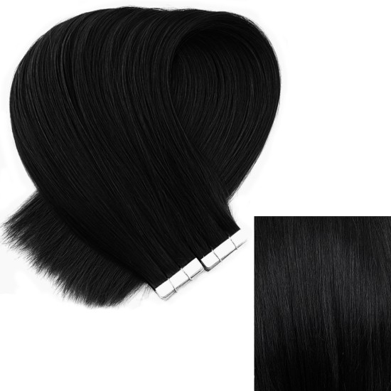 #1 Jet Black Tape Hair Extensions 20pcs/qty Lengths 20"/22"/24" #1 Jet Black Tape Hair Extensions 20pcs/qty Lengths 20"/22"/24"
