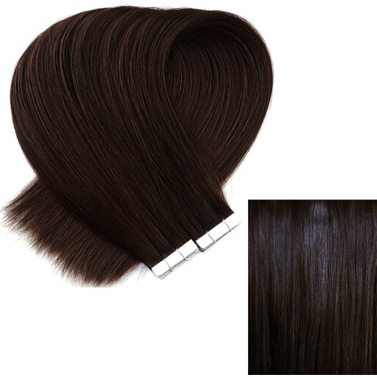 #2 DARKEST BROWN Tape Hair Extensions 20 PCs / QTY Lengths 20"/22"/24" #2 DARKEST BROWN Tape Hair Extensions 20 PCs / QTY Lengths 20"/22"/24"