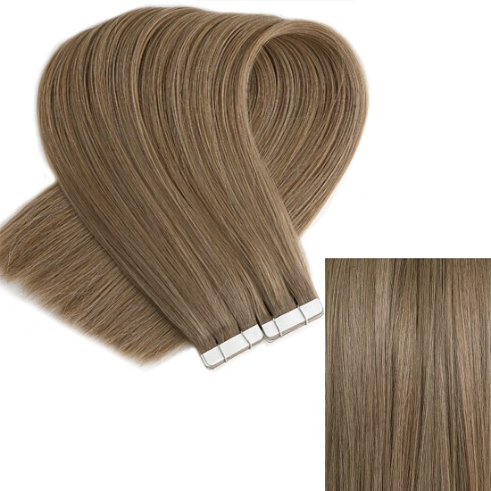 #8 ASH BROWN Tape Hair Extensions 20 PCs / QTY Lengths 20"/22"/24" #8 ASH BROWN Tape Hair Extensions 20 PCs / QTY Lengths 20"/22"/24"