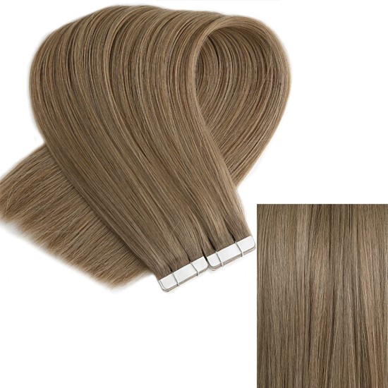 #8  ASH BROWN Tape-in Hair Extensions 20pcs/qty 20"/22"/24" 