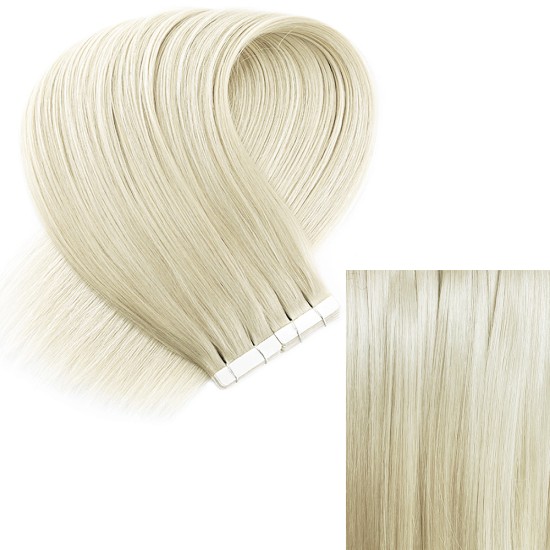 #60 PLATINUM BLONDE Tape Hair Extensions 20 PCs / QTY Lengths 20"/22"/24" Straight