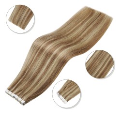 #8/22 ASH BROWN/BEACH BLONDE Tape-in Highlights Hair Extensions 20pcs/qty 20"