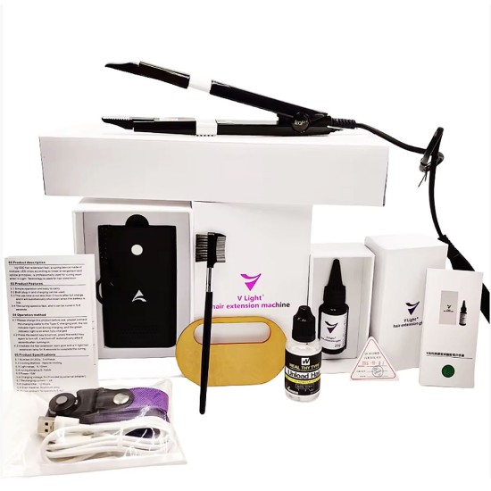 V-Light Technology Hair Extension Machine Hair Extension Tools Kit Set with 6pcs (Black Iron)
