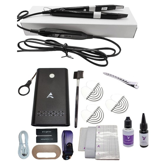 V-Light Technology Hair Extension Black Machine Hair Extension Tools Kit Set with 8pcs (Black Iron)