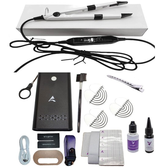 V-Light Technology Hair Extension White Machine Hair Extension Tools Kit Set with 8pcs (White Iron)