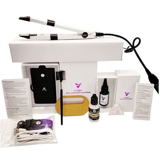 V-Light Technology Hair Extension Machine Hair Extension Tools Kit Set with 6pcs (White Iron)
