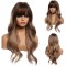 Ombre Brown Long Wave Hair Wigs888 with Bangs For Women Heat Resistant Fibre Synthetic Wigs 22"