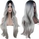 Ombre Synthetic Long Wave Heat Resistant Wig909 Black Rooted Silver Gray 130% High Density 22" Ombre Synthetic Long Wave Heat Resistant Wig909 Black Rooted Silver Gray 130% High Density 22"