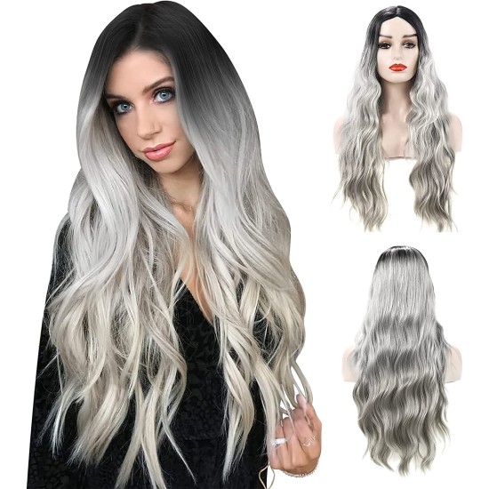 Full Head Wigs Style Straight Long Wigs with Synthetic Hair  Wigs808 28" Heat Resistant Cap On