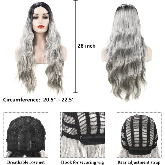 Full Head Wigs Style Straight Long Wigs with Synthetic Hair  Wigs808 28" Heat Resistant Cap On