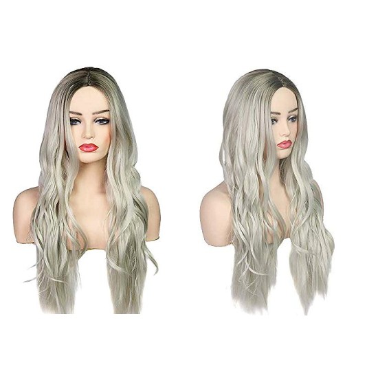 Ombre Color Silky Straight Wig707 Cap Synthetic Hair Heat Resistant Length 26" Black and Blonde